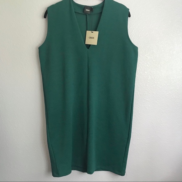 ASOS Green Waffle Knit Stretch Shift Dress Size 8 - Picture 1 of 4